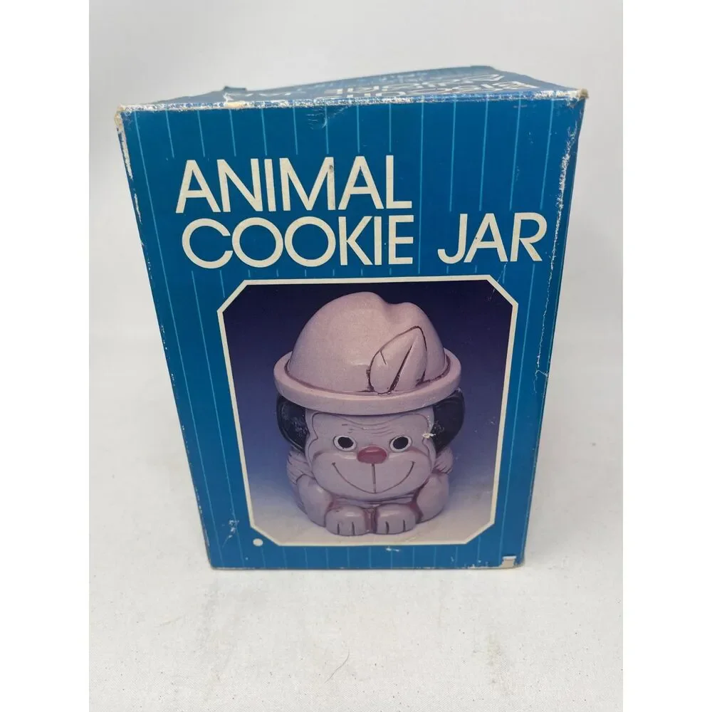 Mount Clemens Art Pottery Dog with Hat Lid Cookie Treats Jar Ceramic 8.5” Boxed